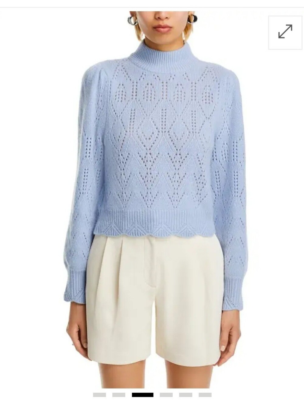 NWT AQUA 100% Cashmere Pointelle Mock Neck Sweater Chambray Light Blue